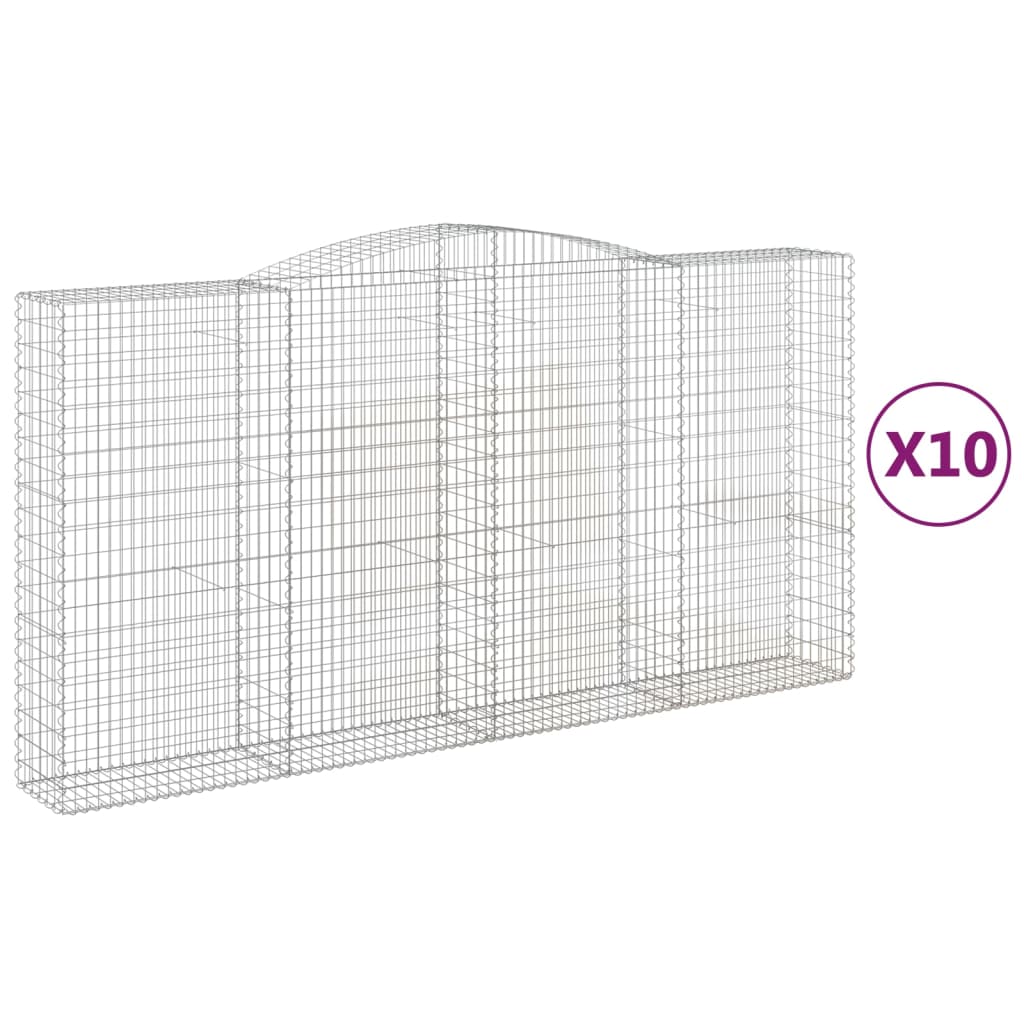 vidaXL Συρματοκιβώτια Τοξωτά 10 τεμ. 400x50x200/220 εκ. Γαλβαν. Ατσάλι