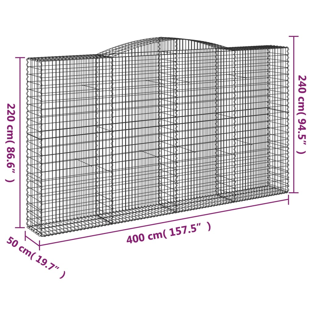 vidaXL Συρματοκιβώτια Τοξωτά 5 τεμ. 400x50x220/240 εκ. Γαλβαν. Ατσάλι