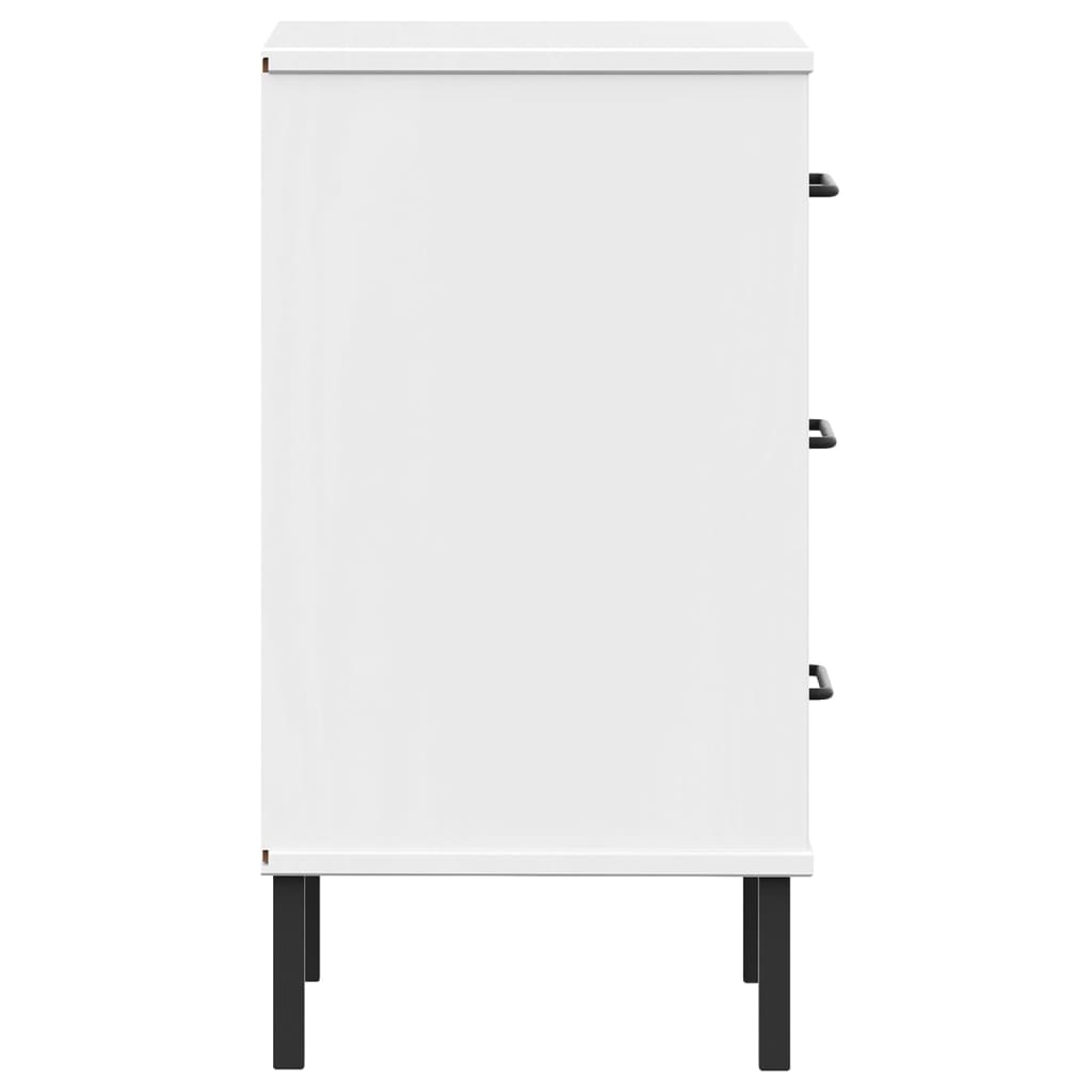 vidaXL Κομοδίνο OSLO Λευκό από Μασίφ Ξύλο Πεύκου με Μεταλλικά Πόδια