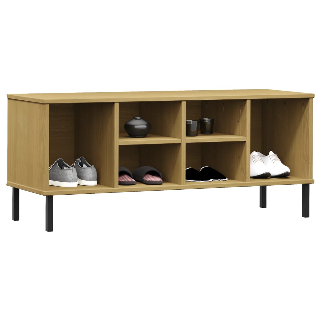 vidaXL Παπουτσοθήκη OSLO Καφέ 106x35x45 εκ. Μασίφ Ξύλο με Μεταλ. Πόδια