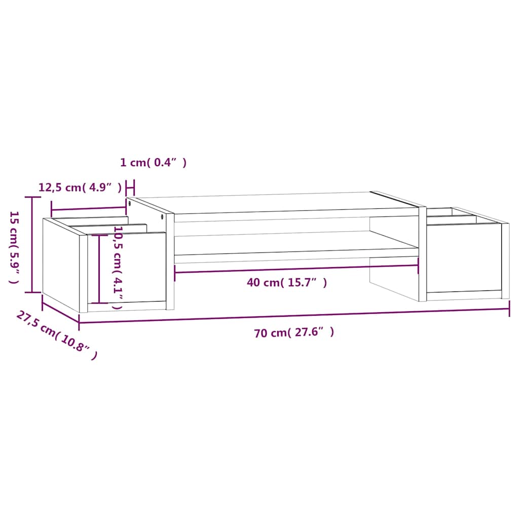 vidaXL Βάση Οθόνης 70 x 27,5 x 15 εκ. από Μασίφ Ξύλο Πεύκου