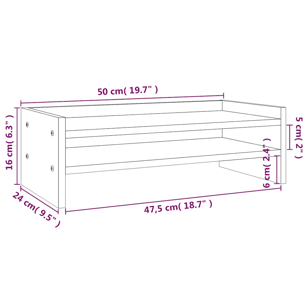 vidaXL Βάση Οθόνης Γκρι 50 x 24 x 16 εκ. από Μασίφ Ξύλο Πεύκου