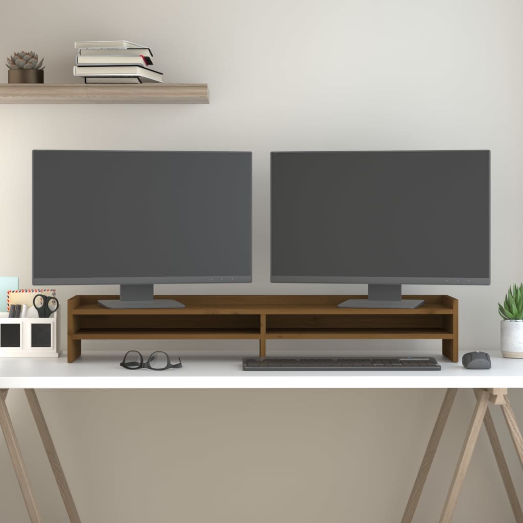 vidaXL Βάση Οθόνης Καφέ Μελί 100 x 24 x 16 εκ. από Μασίφ Ξύλο Πεύκου