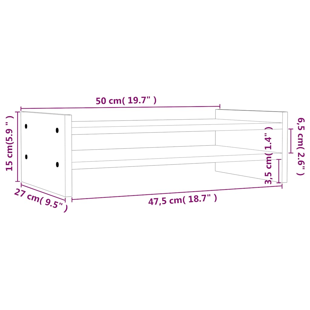 vidaXL Βάση Οθόνης Λευκή 50 x 27 x 15 εκ. από Μασίφ Ξύλο Πεύκου