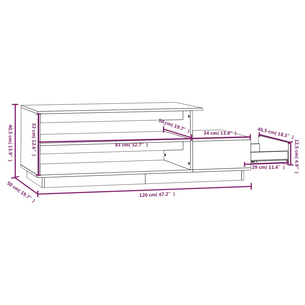vidaXL Τραπεζάκι Σαλονιού Μαύρο 120x50x40,5 εκ. από Μασίφ Ξύλο Πεύκου