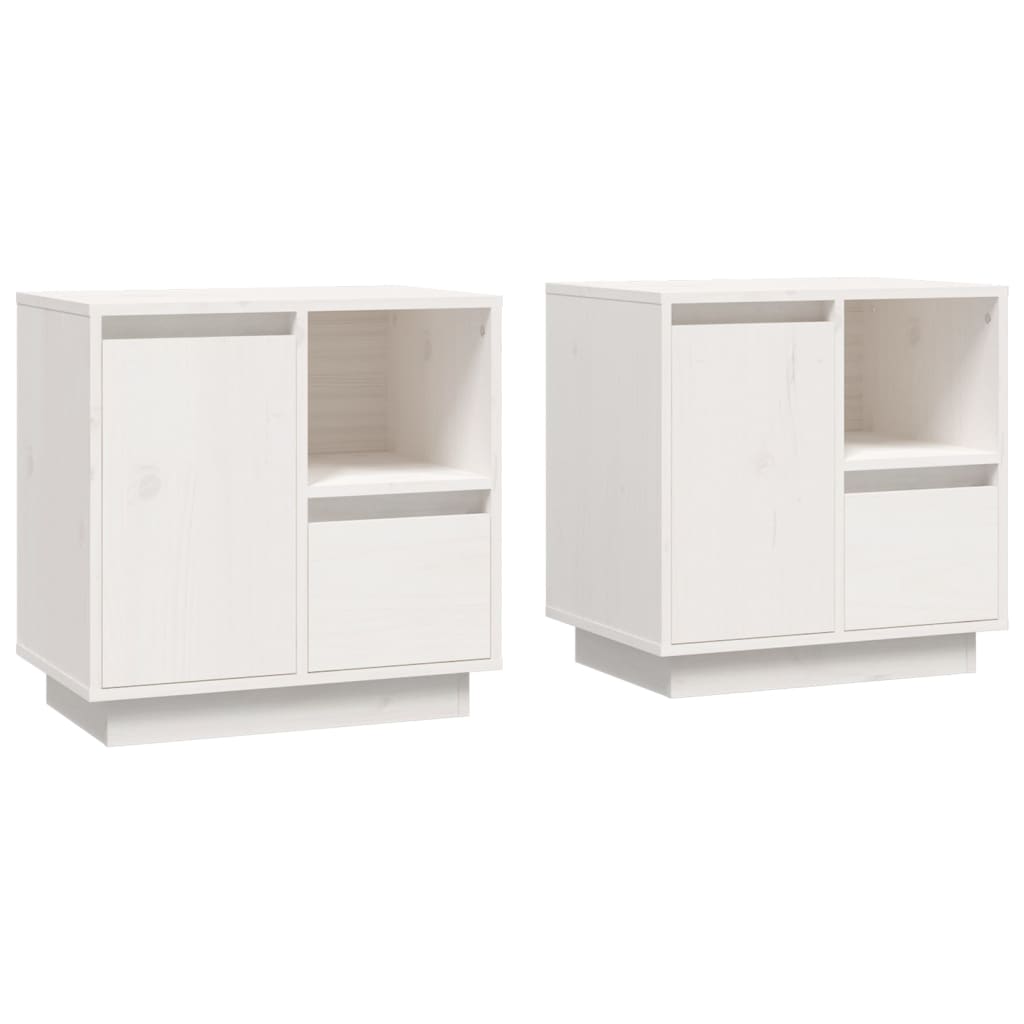 vidaXL Κομοδίνα 2 τεμ. Λευκά 50 x 34 x 50 εκ. από Μασίφ Ξύλο Πεύκου