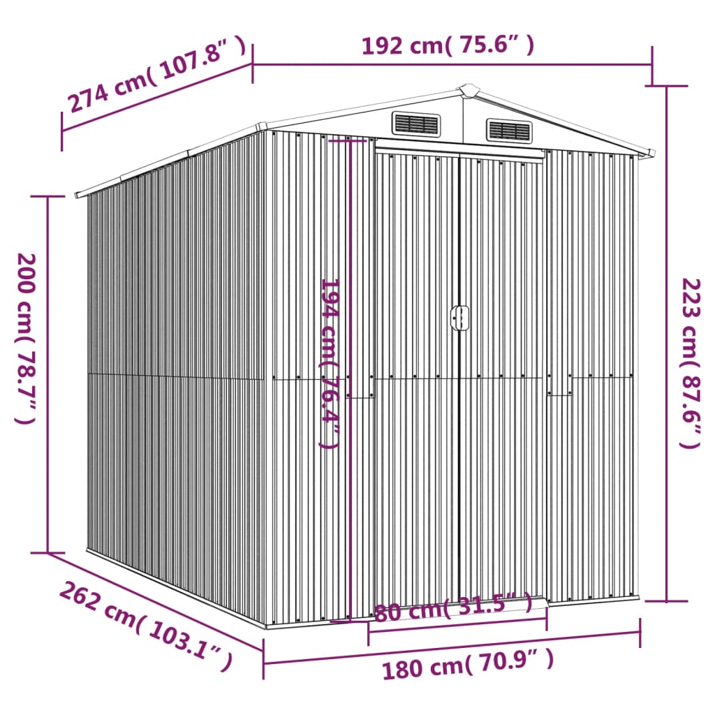 vidaXL Αποθήκη Κήπου Πράσινη 192x274x223 εκ. Γαλβανισμένο Ατσάλι