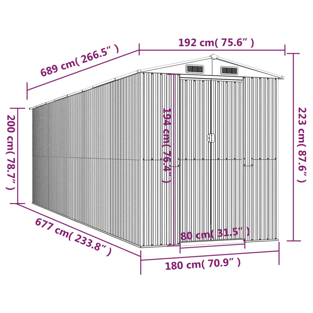 vidaXL Αποθήκη Κήπου Πράσινη 192x689x223 εκ. Γαλβανισμένο Ατσάλι
