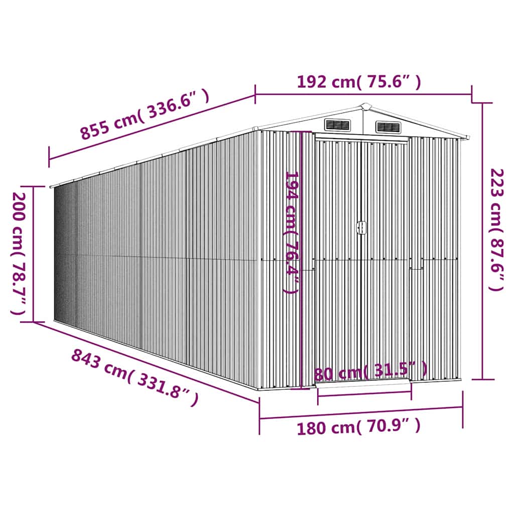 vidaXL Αποθήκη Κήπου Πράσινη 192x855x223 εκ. Γαλβανισμένο Ατσάλι