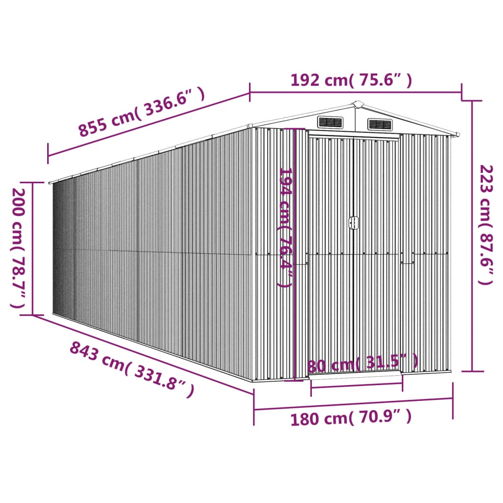 vidaXL Αποθήκη Κήπου Σκούρο καφέ 192x855x223 εκ. Γαλβανισμένο Ατσάλι