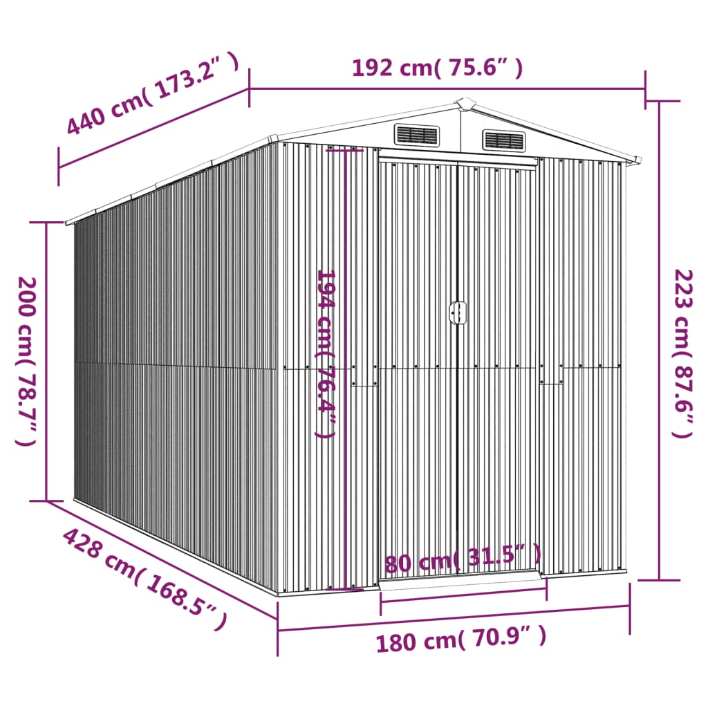 vidaXL Αποθήκη Κήπου Ανοιχτό καφέ 192x440x223 εκ. Γαλβανισμένο Ατσάλι