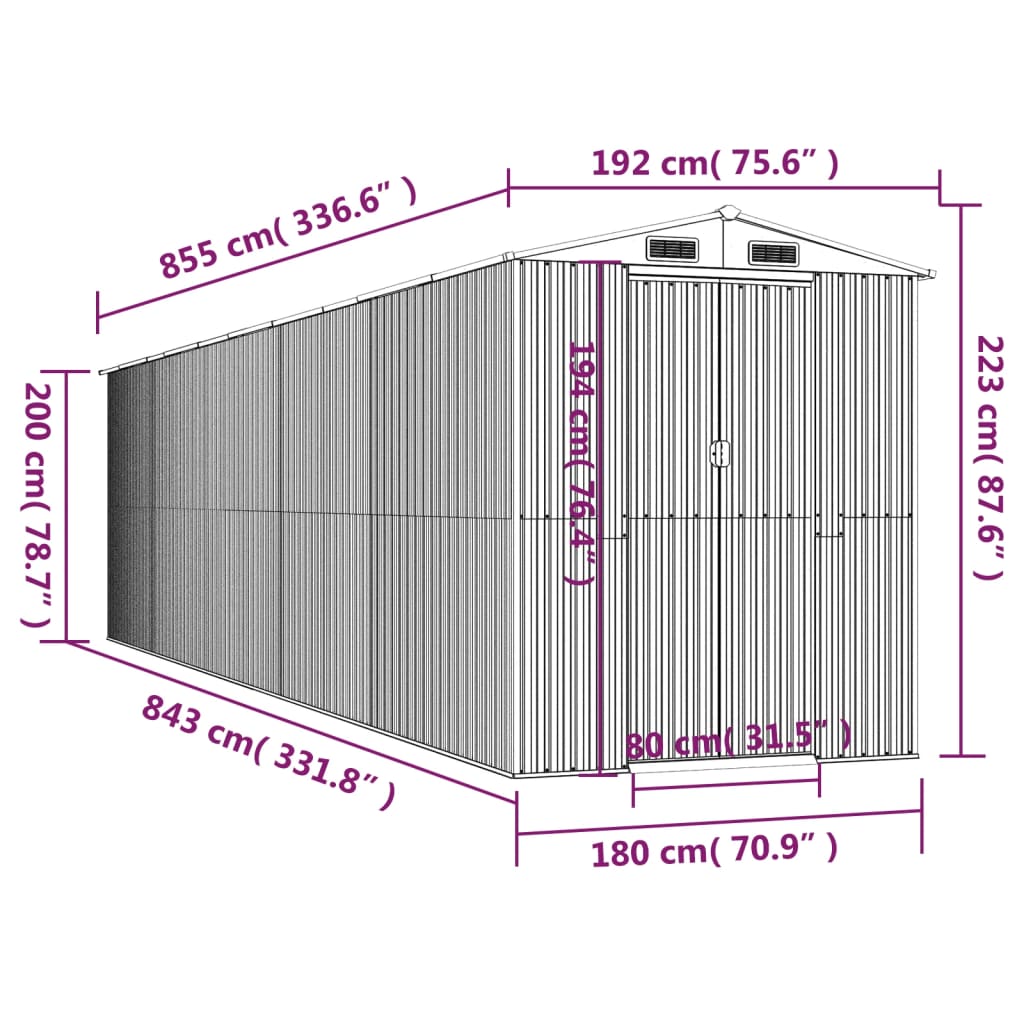vidaXL Αποθήκη Κήπου Ανοιχτό καφέ 192x855x223 εκ. Γαλβανισμένο Ατσάλι