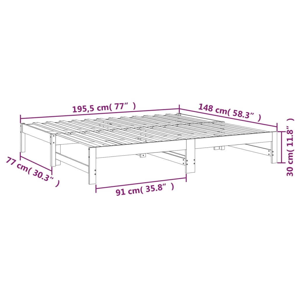 vidaXL Καναπές Κρεβάτι Συρόμενος 2x(75x190) εκ. Μασίφ Ξύλο Πεύκου