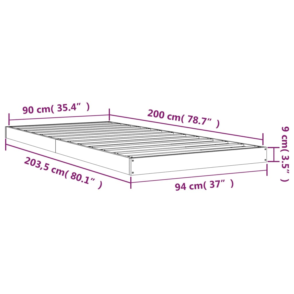 vidaXL Πλαίσιο Κρεβατιού 90 x 200 εκ. από Μασίφ Ξύλο Πεύκου