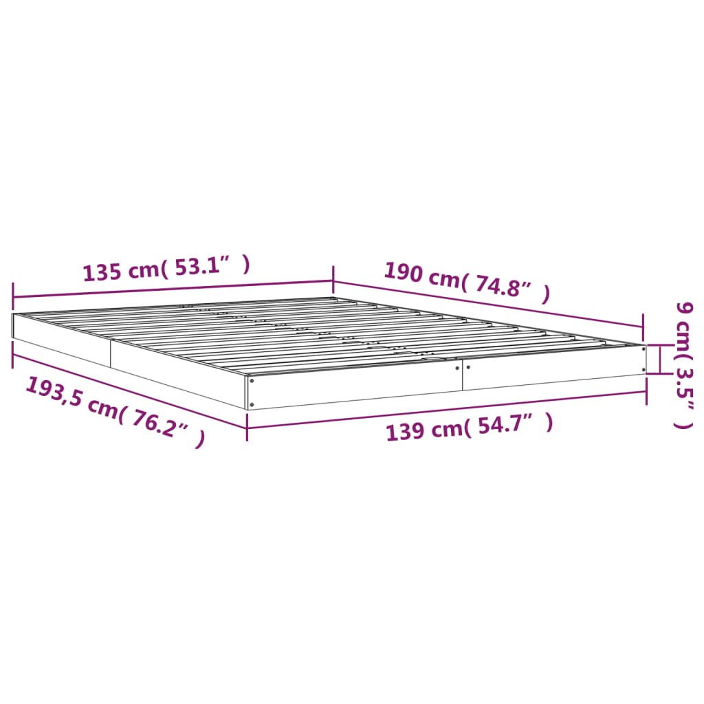 vidaXL Πλαίσιο Κρεβατιού 135 x 190 εκ. Μασίφ Ξύλο Πεύκου Διπλό