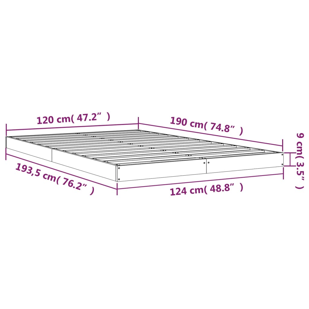 vidaXL Σκελετός Κρεβατιού Μαύρος 120x190 εκ. Μασίφ Πεύκο Small Double
