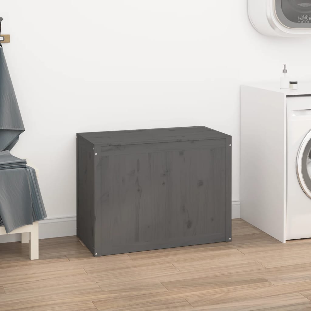 vidaXL Καλάθι Ρούχων Γκρι 88,5x44x66 εκ. από Μασίφ Ξύλο Πεύκου