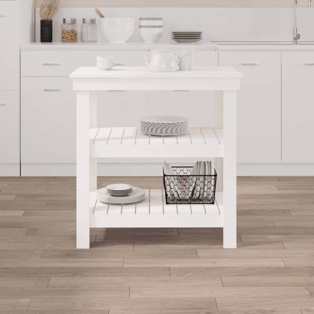 vidaXL Πάγκος Εργασίας Λευκός 78,5x50x80 εκ. από Μασίφ Ξύλο Πεύκου