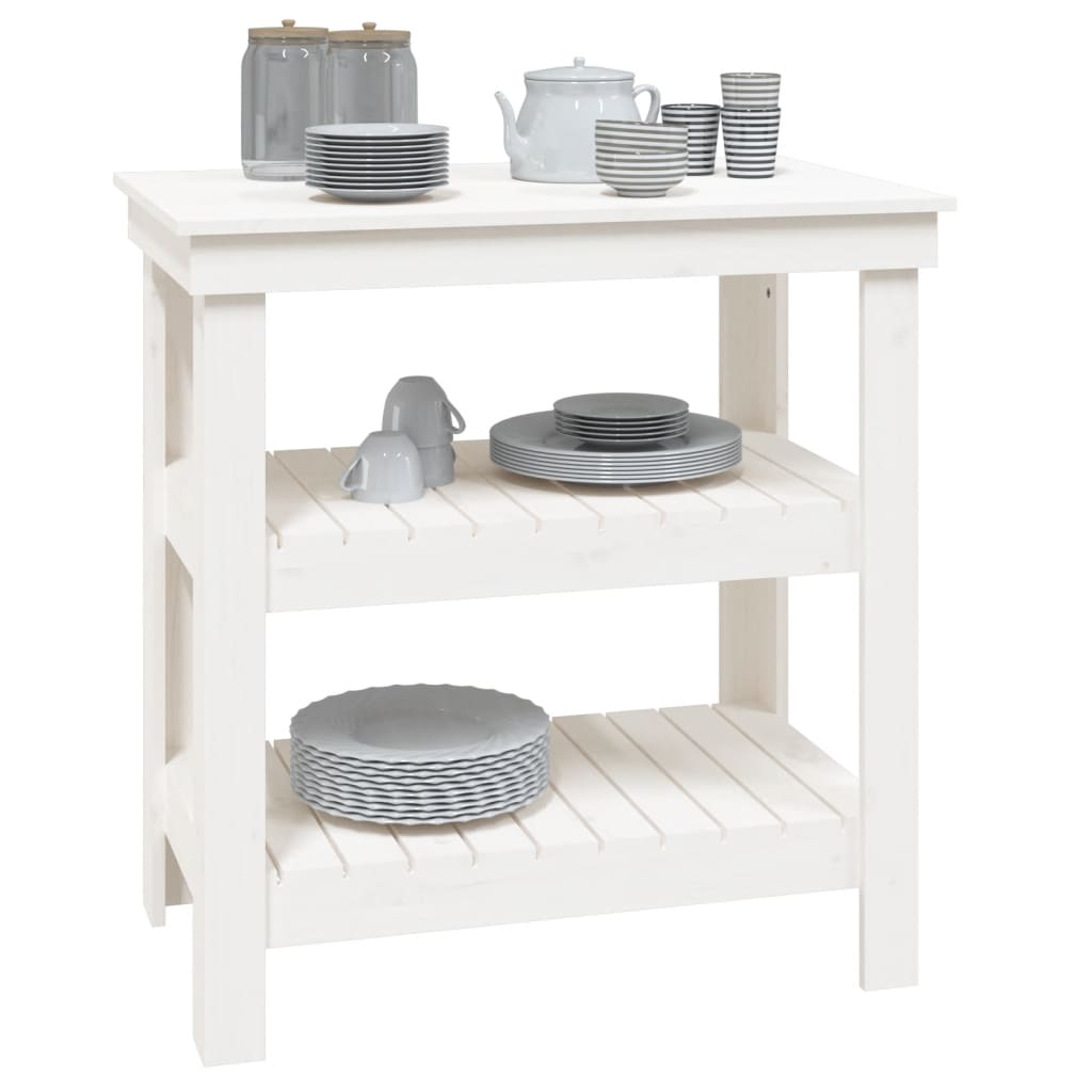 vidaXL Πάγκος Εργασίας Λευκός 78,5x50x80 εκ. από Μασίφ Ξύλο Πεύκου