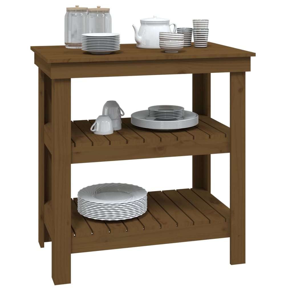 vidaXL Πάγκος Εργασίας Μελί Καφέ 78,5x50x80 εκ. Μασίφ Ξύλο Πεύκο