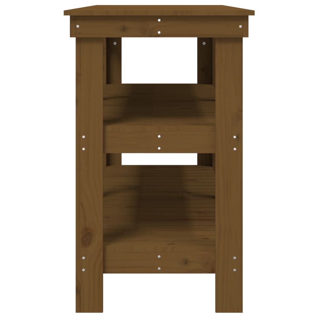 vidaXL Πάγκος Εργασίας Μελί Καφέ 142,5 x 50 x 80 εκ. Μασίφ Ξύλο Πεύκου
