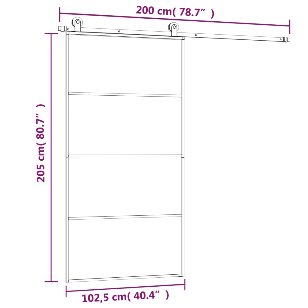vidaXL Συρόμενη Πόρτα με Μηχανισμό 102,5x205 εκ. Γυαλί ESG & Αλουμίνιο