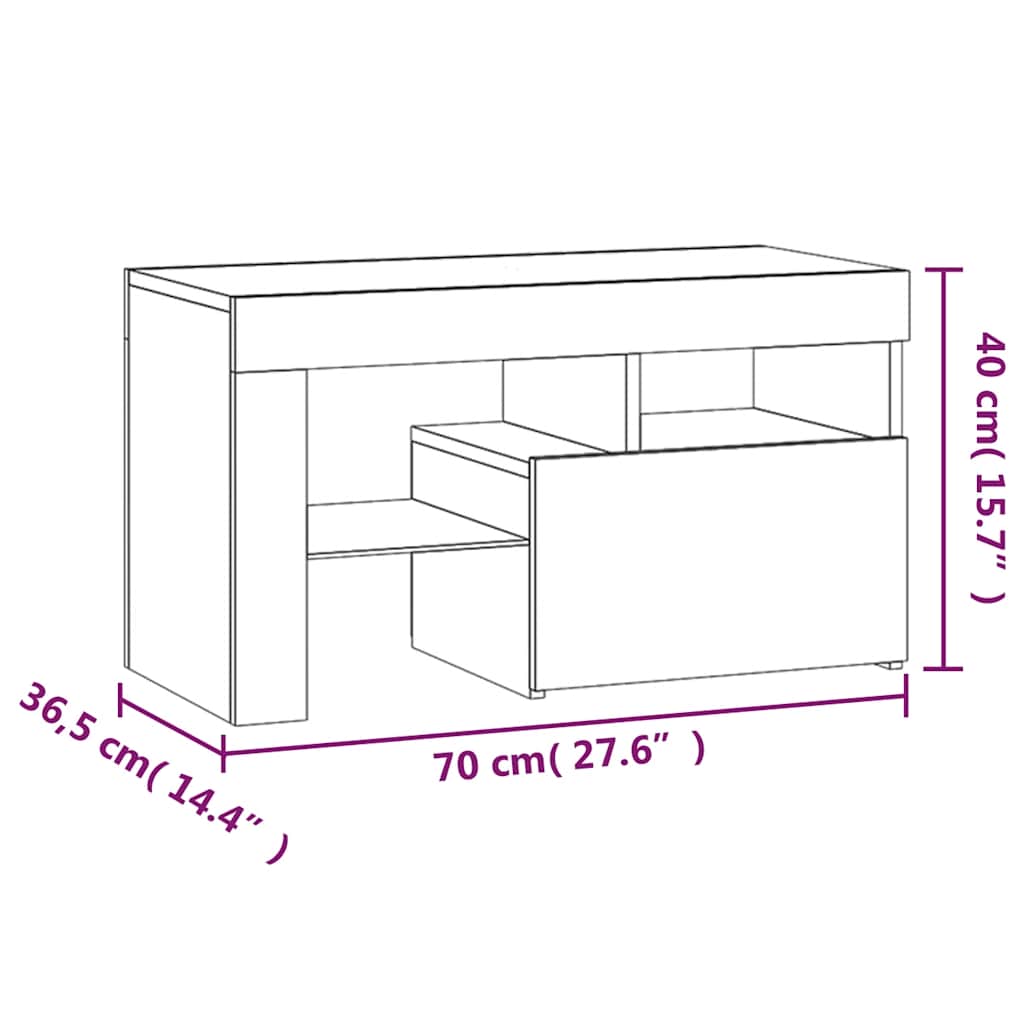vidaXL Κομοδίνα 2 τεμ. με LED Γκρι σκυροδέματος 70 x 36,5 x 40 εκ.