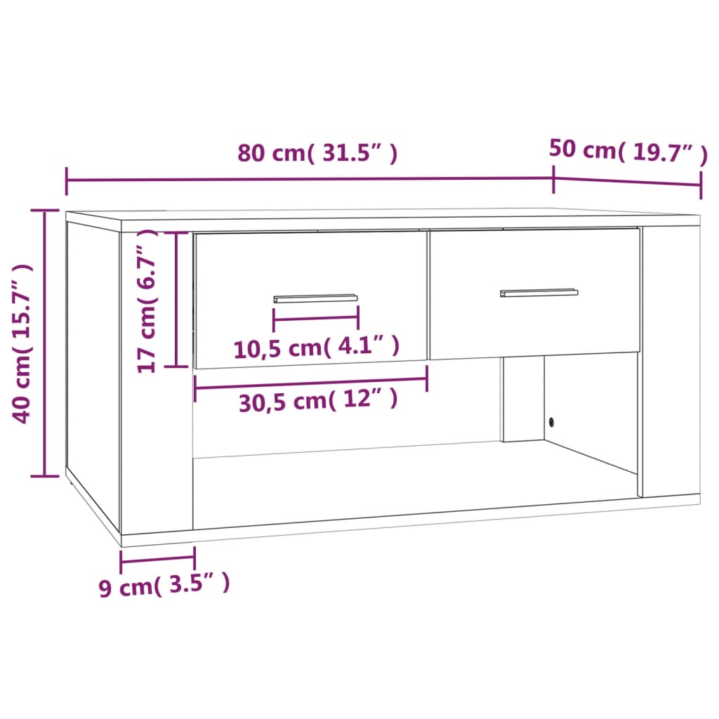 vidaXL Τραπεζάκι Σαλονιού Sonoma Δρυς 80x50x40 εκ. Επεξεργασμένο Ξύλο