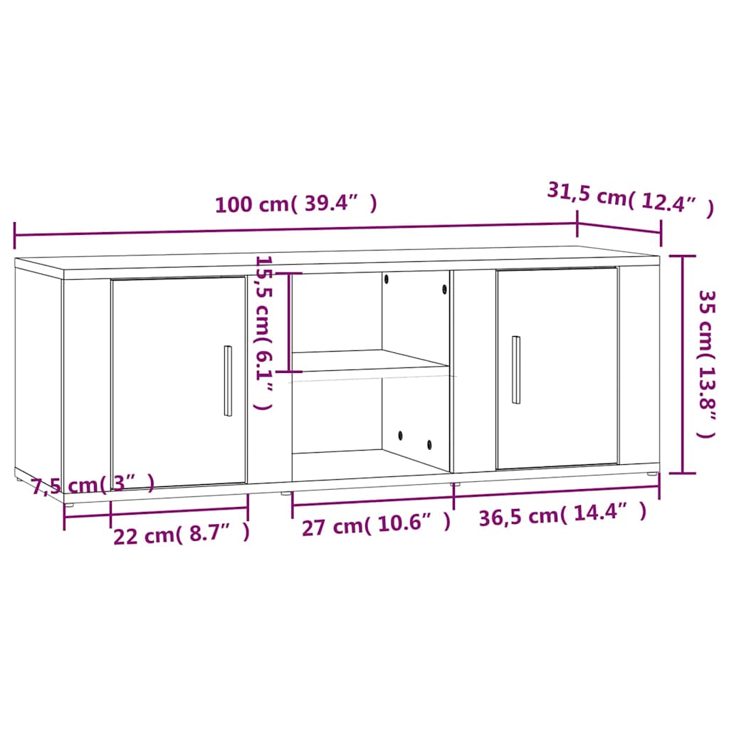 vidaXL Έπιπλο Τηλεόρασης Γκρι Sonoma 100x31,5x35 εκ. από Επεξεργ. Ξύλο