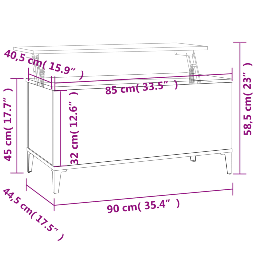 vidaXL Τραπεζάκι Σαλονιού Γκρι Σκυροδ. 90x44,5x45 εκ. Επεξεργ. Ξύλο