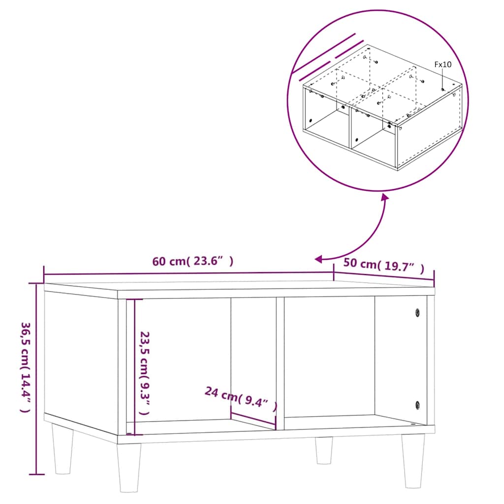 vidaXL Τραπεζάκι Σαλονιού Γκρι Σκυρ. 60x50x36,5 εκ. Επεξεργ. Ξύλο