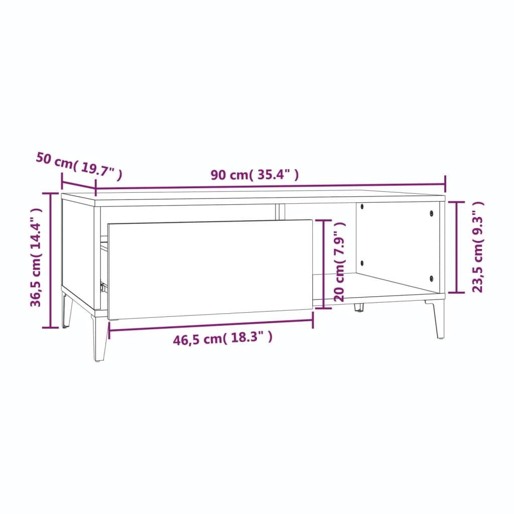vidaXL Τραπεζάκι Σαλονιού Γκρι Sonoma 90x50x36,5εκ. Επεξεργασμένο Ξύλο