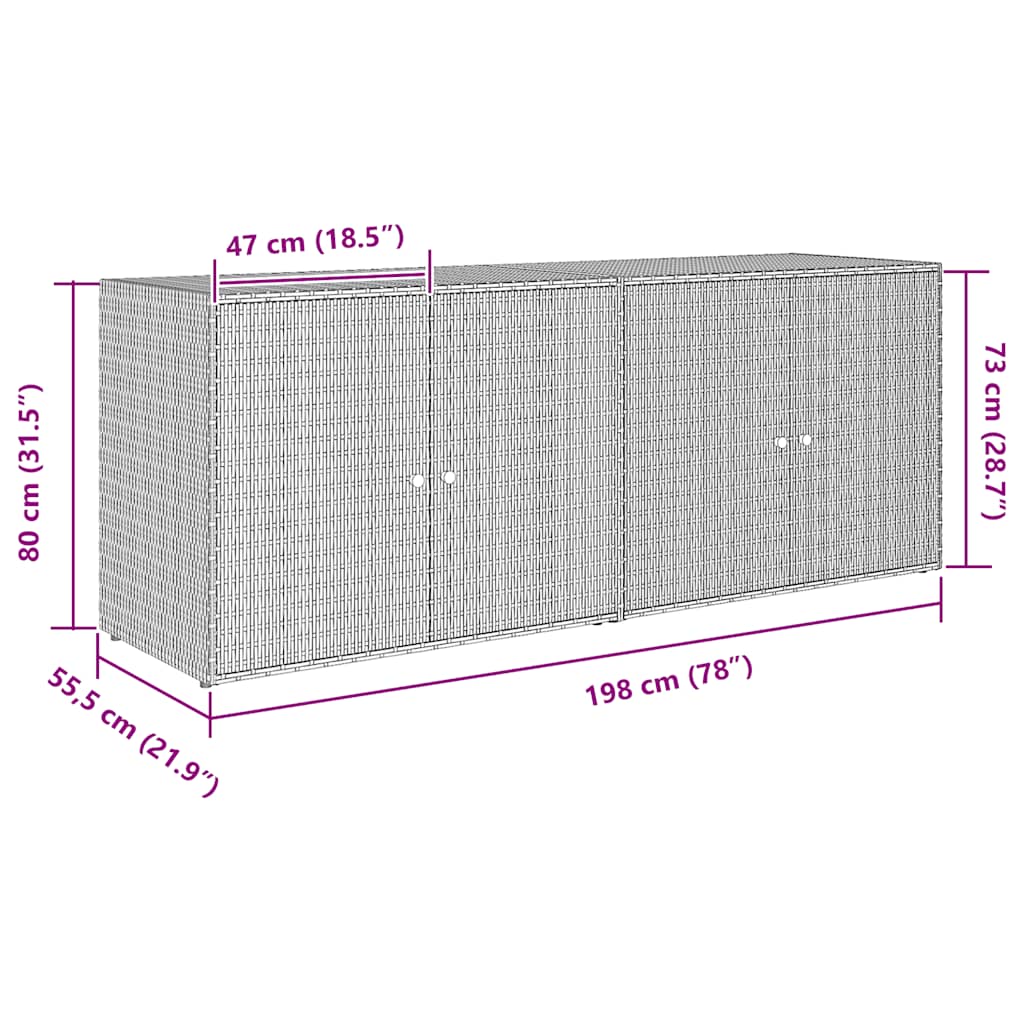 vidaXL Ντουλάπι Αποθήκευσης Κήπου Μαύρο 198 x 55,5 x 80 εκ. από Συνθετικό Ρατάν