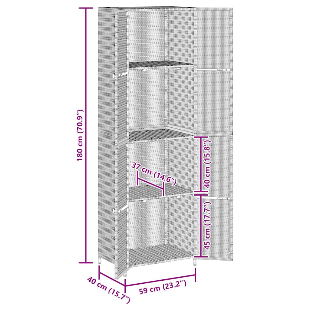 vidaXL Ντουλάπι Αποθήκευσης Κήπου Μαύρο 59x40x180 εκ. από Συνθ. Ρατάν