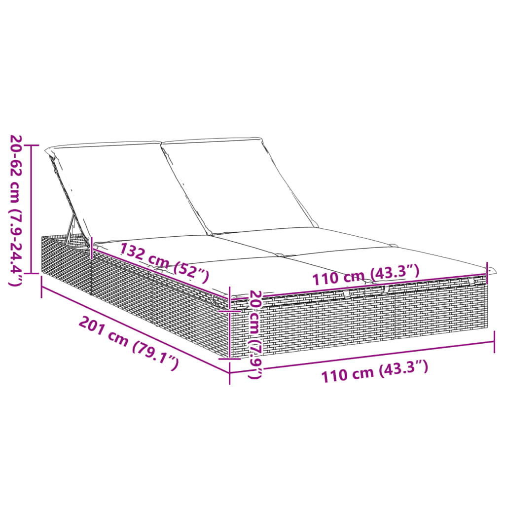 vidaXL Ξαπλώστρα Κήπου Διπλή Λευκή από Συνθετικό Ρατάν με Μαξιλάρια