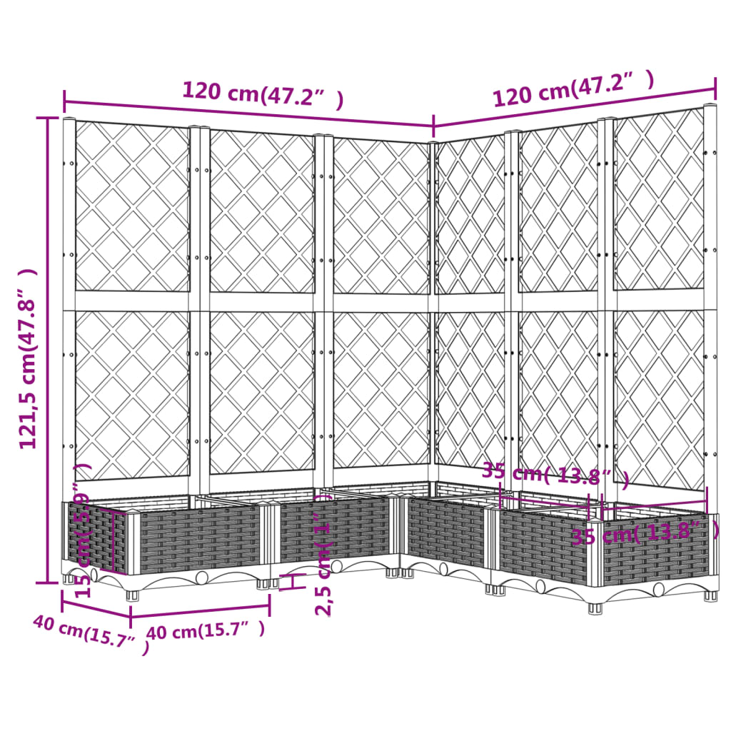 vidaXL Ζαρντινιέρα Κήπου με Καφασωτό Λευκή 120x120x121,5 εκ. Πολυπροπ.