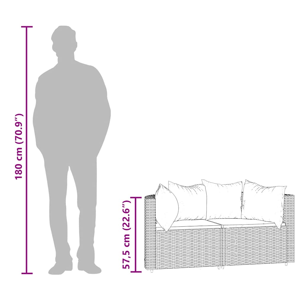 vidaXL Καναπέδες Κήπου Γωνιακοί με Μαξιλάρια 2 τεμ. Μαύρο Συνθ. Ρατάν