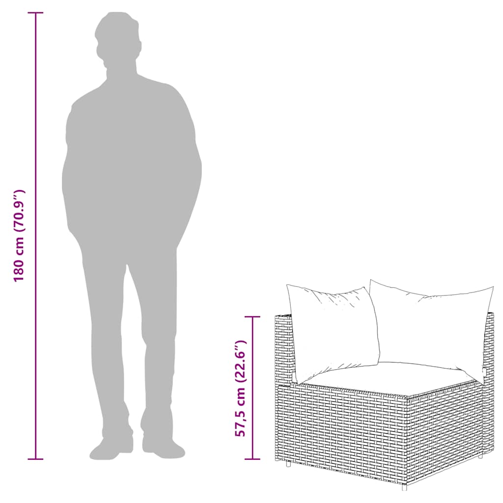 vidaXL Καναπές Κήπου Γωνιακός Γκρι από Συνθετικό Ρατάν με Μαξιλάρια