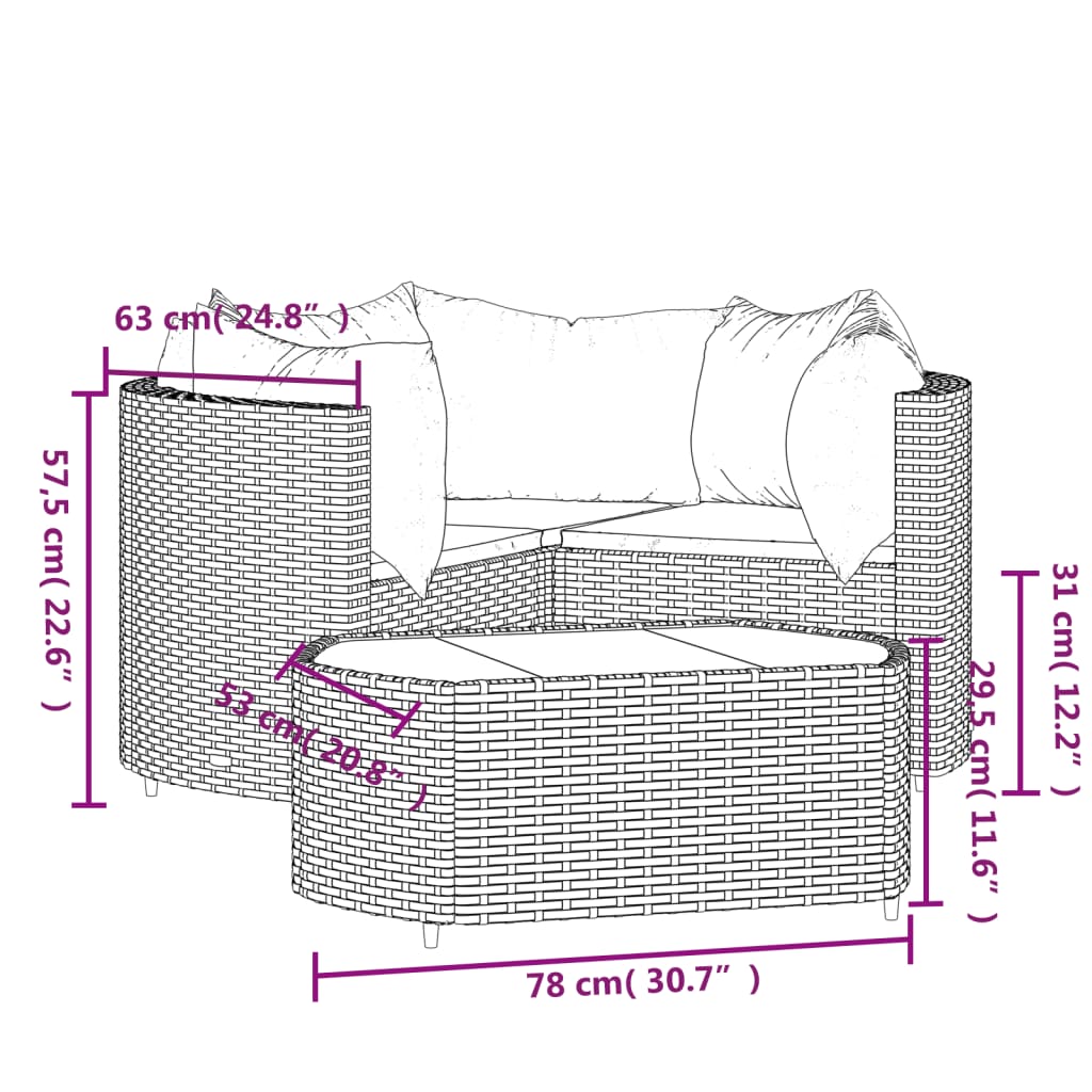 vidaXL Σαλόνι Κήπου 4 Τεμαχίων Γκρι Συνθετικό Ρατάν με Μαξιλάρια