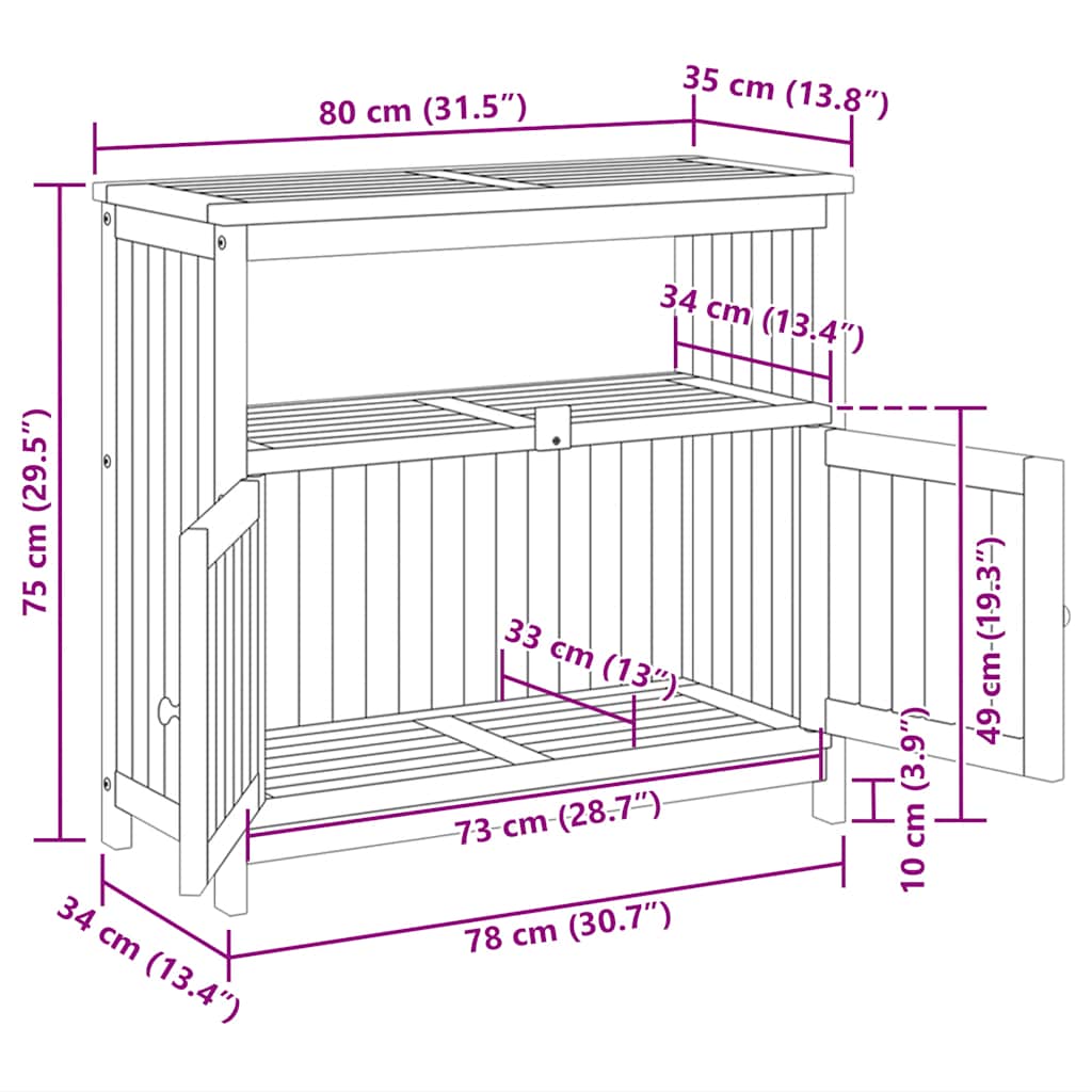 vidaXL Τραπέζι Κονσόλα Κήπου 80x35x75 εκ. από Μασίφ Ξύλο Ακακίας