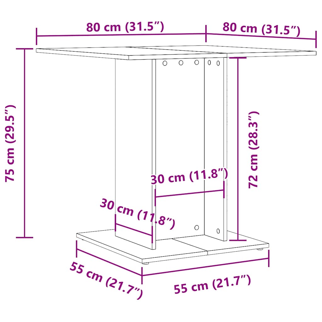 vidaXL Τραπεζαρία Γκρι Sonoma 80x80x75 εκ. από Επεξεργασμένο Ξύλο