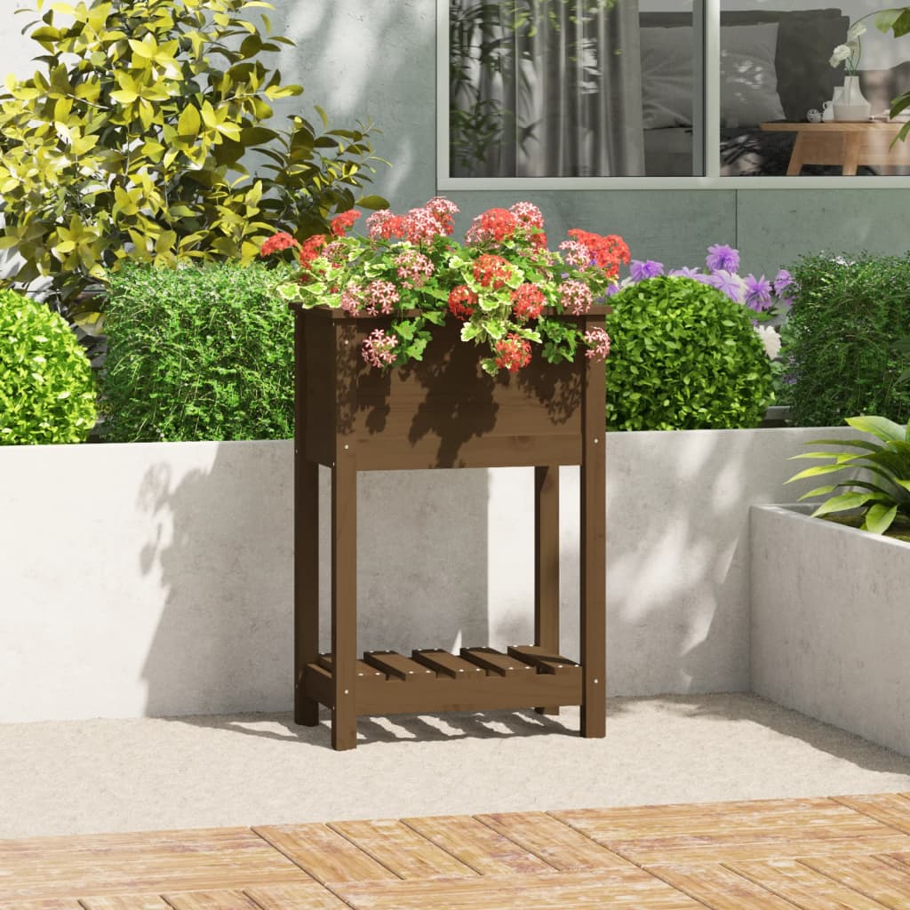 vidaXL Ζαρντινιέρα με Ράφι Μελί 54x34,5x81 εκ. από Μασίφ Ξύλο Πεύκου