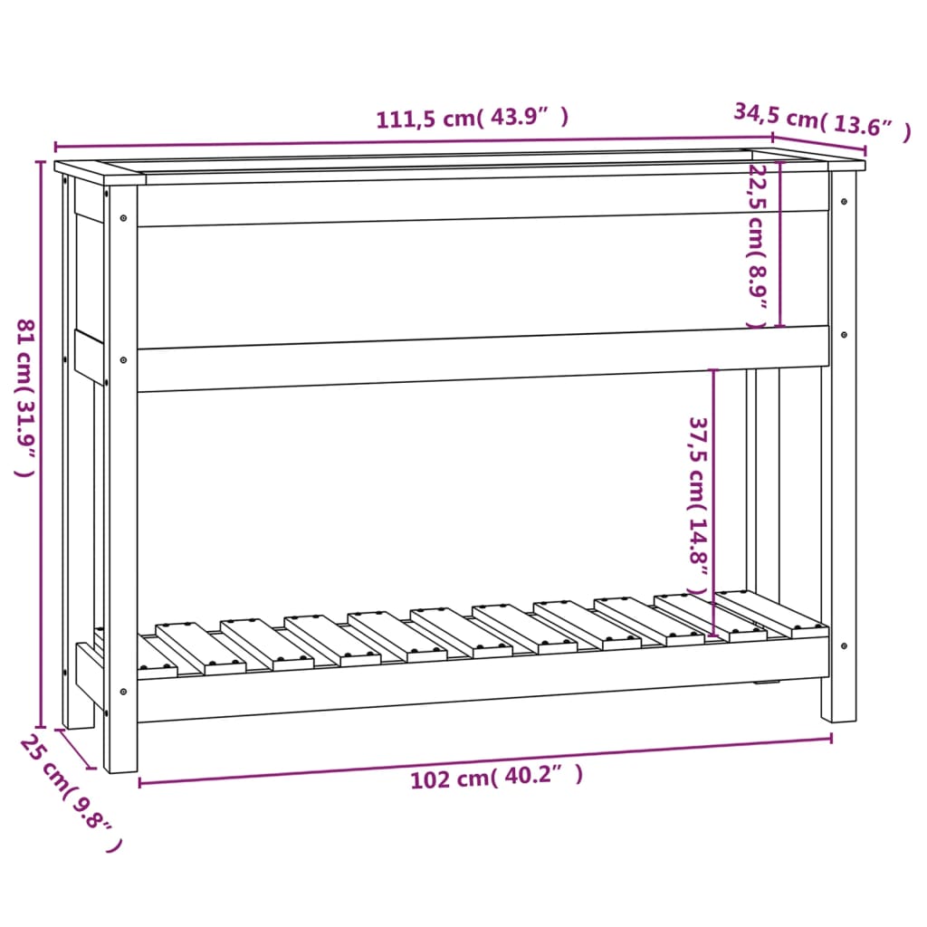 vidaXL Ζαρντινιέρα με Ράφι 111,5 x 34,5 x 81 εκ. Μασίφ Ξύλο Πεύκου