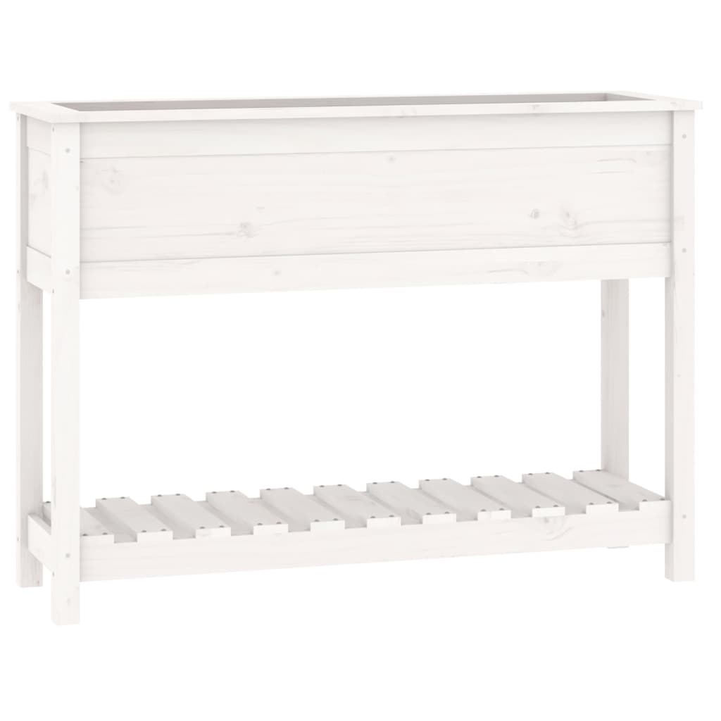 vidaXL Ζαρντινιέρα με Ράφι Λευκή 111,5x34,5x81 εκ. Μασίφ Ξύλο Πεύκου