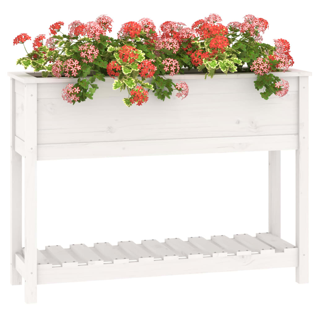 vidaXL Ζαρντινιέρα με Ράφι Λευκή 111,5x34,5x81 εκ. Μασίφ Ξύλο Πεύκου