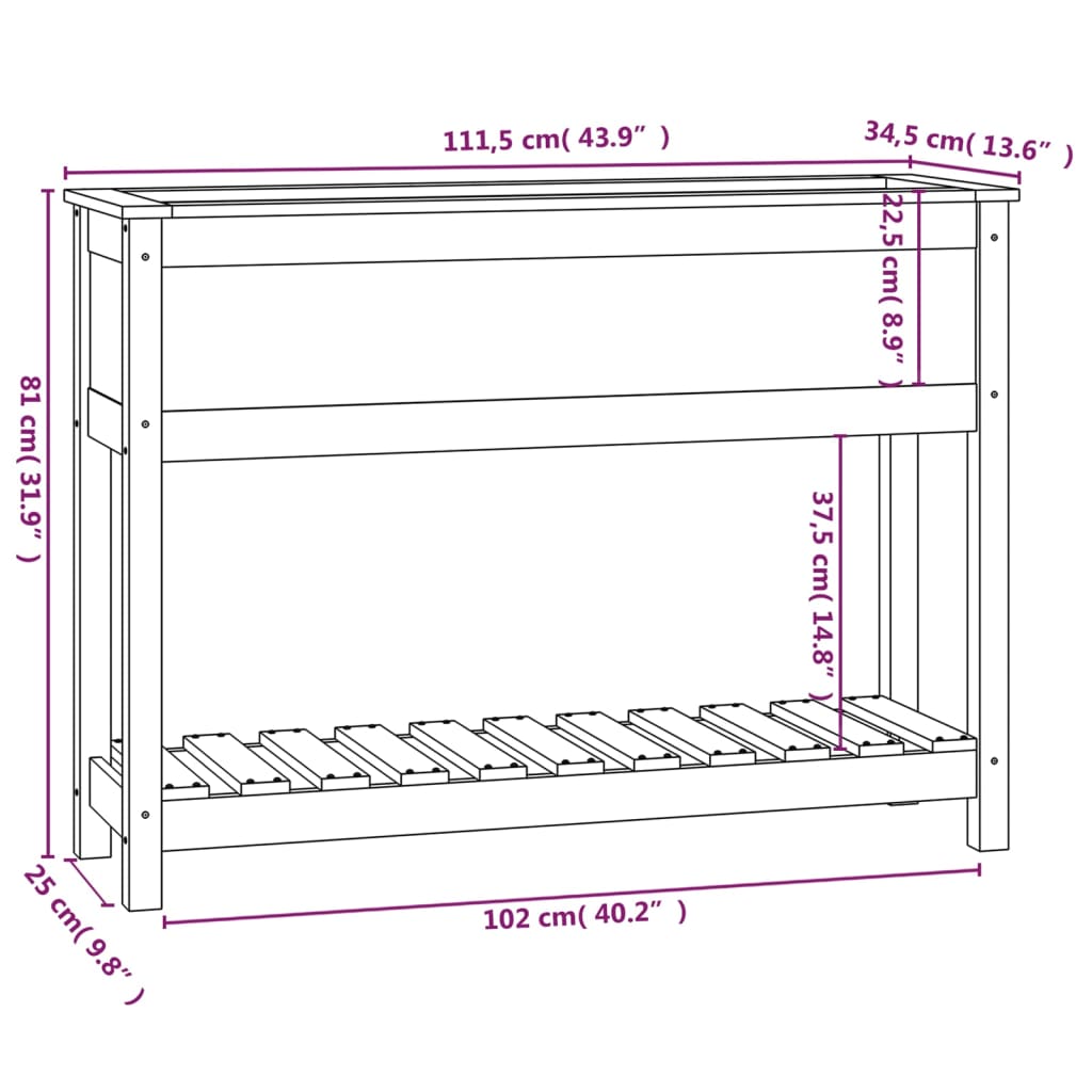 vidaXL Ζαρντινιέρα με Ράφι Λευκή 111,5x34,5x81 εκ. Μασίφ Ξύλο Πεύκου