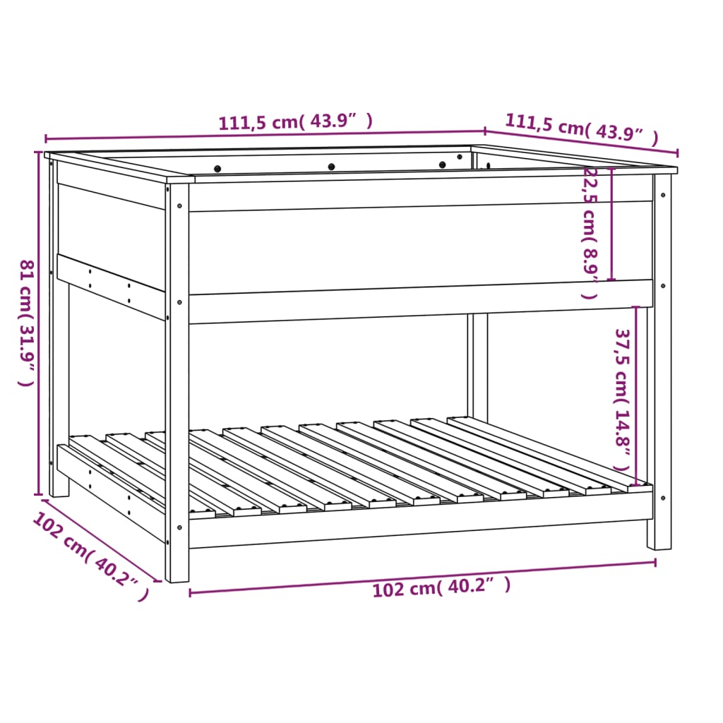 vidaXL Ζαρντινιέρα με Ράφι Μελί 111,5x111,5x81 εκ. Μασίφ Ξύλο Πεύκου