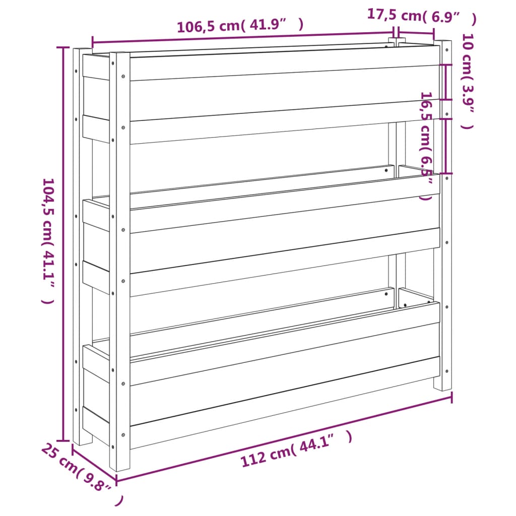 vidaXL Ζαρντινιέρα 112 x 25 x 104,5 εκ. Γκρι από Μασίφ Ξύλο Πεύκου