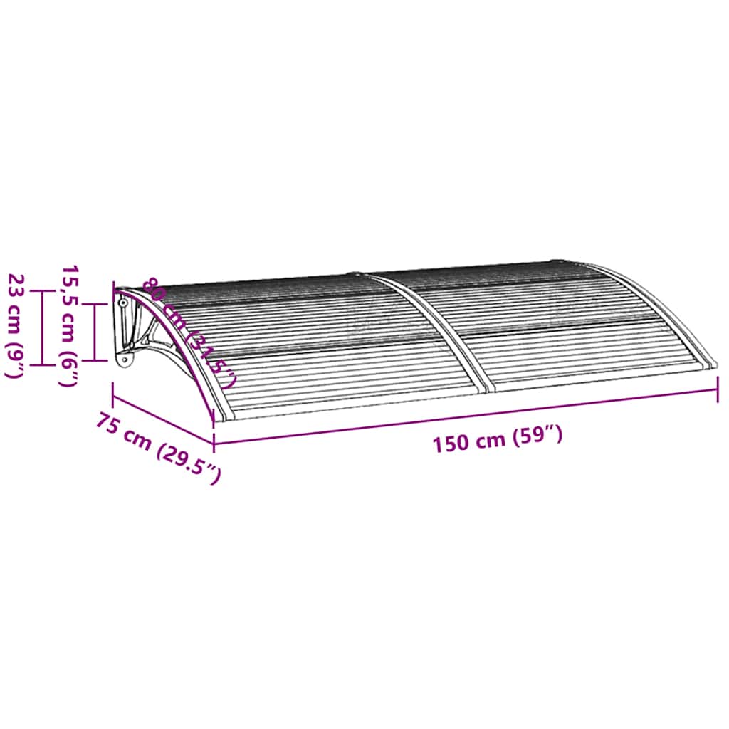 vidaXL Στέγαστρο Πόρτας Μαύρο & Διαφανές 300 x 75 εκ από Πολυκαρβονικό