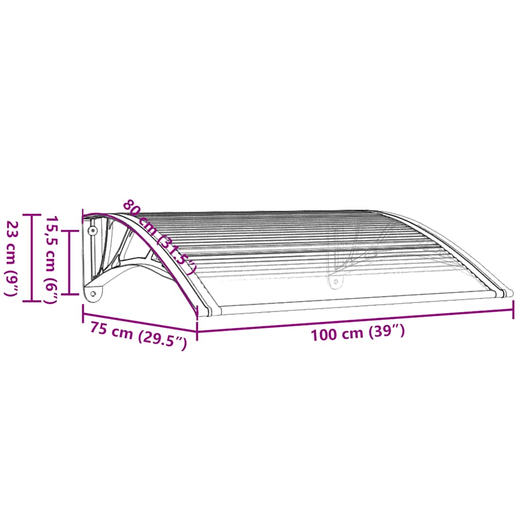 vidaXL Στέγαστρο Πόρτας Γκρι & Διαφανές 100 x 75 εκ. από Πολυκαρβονικό